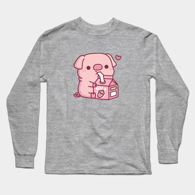 Cute Little Pig Loves Strawberry Milk Long Sleeve T-Shirt by rustydoodle